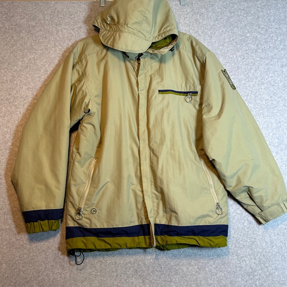 Vintage 90s Columbia Convert Ski Jacket Mens S Beige Green Hooded Y2K Colorblock